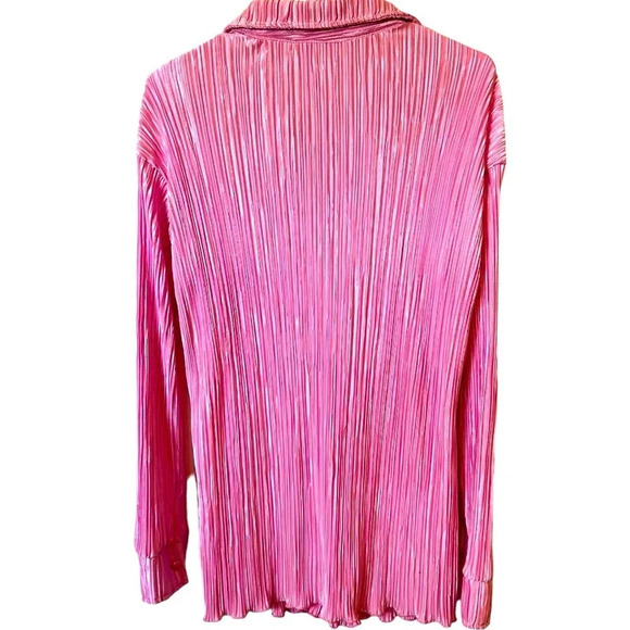 NWOT Y2K Women’s Oversized Plise Pleated Button Down Shirt - Picture 6 of 7
